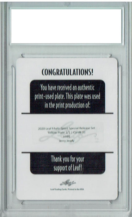 Jerry Jeudy 2020 Leaf HYPE! #31 1/1 Printing Plate Yellow Rookie Card PGI 10