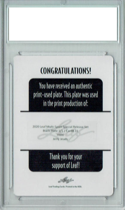 Jerry Jeudy 2020 Leaf HYPE! #31 1/1 Printing Plate Black Rookie Card PGI 10