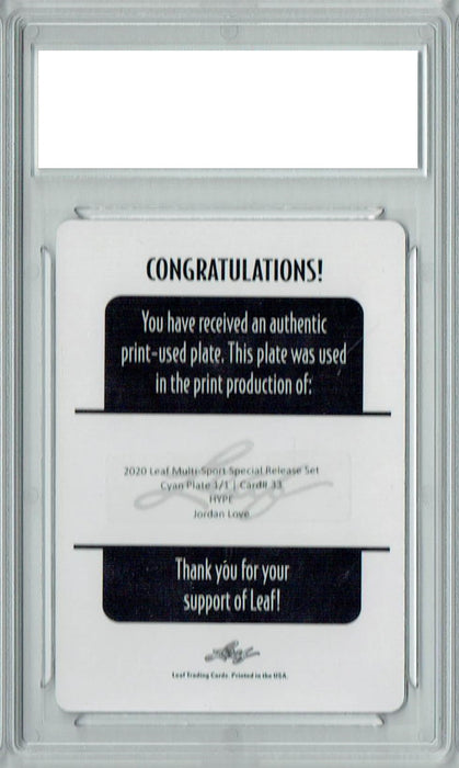 Jordan Love 2020 Leaf HYPE! #33 1/1 Printing Plate Cyan Rookie Card PGI 10