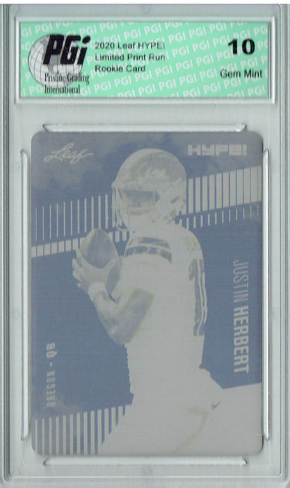 Justin Herbert 2020 Leaf HYPE! #27 1/1 Printing Plate Black Rookie Card PGI 10