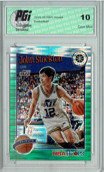 John Stockton 2020 NBA Hoops #292 Pulsar Premium Green Card PGI 10