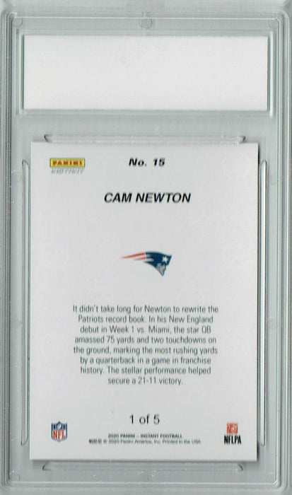 Cam Newton 2020 Panini Instant #15 Jersey #1 of 5 Made SSP Card PGI 10