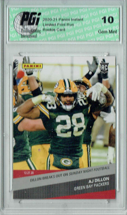 A.J. Dillon 2020 Panini Instant #185 Just 129 Ever Made Rookie Card PGI 10