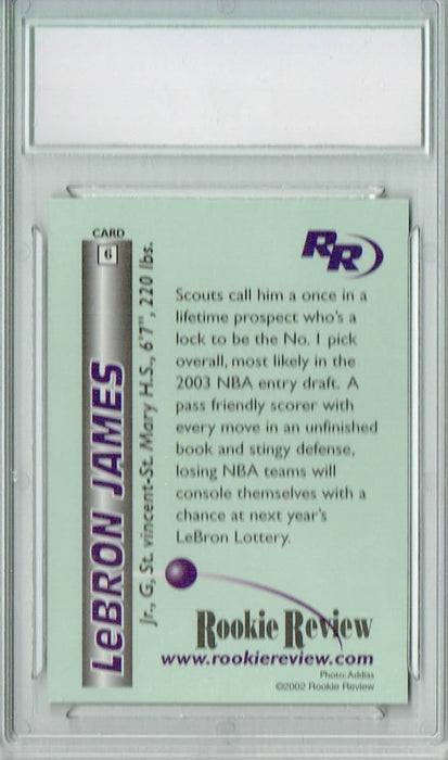 LeBron James 2002 Rookie Review #6 Laser Cut Rookie Card PGI Under 1000 Made