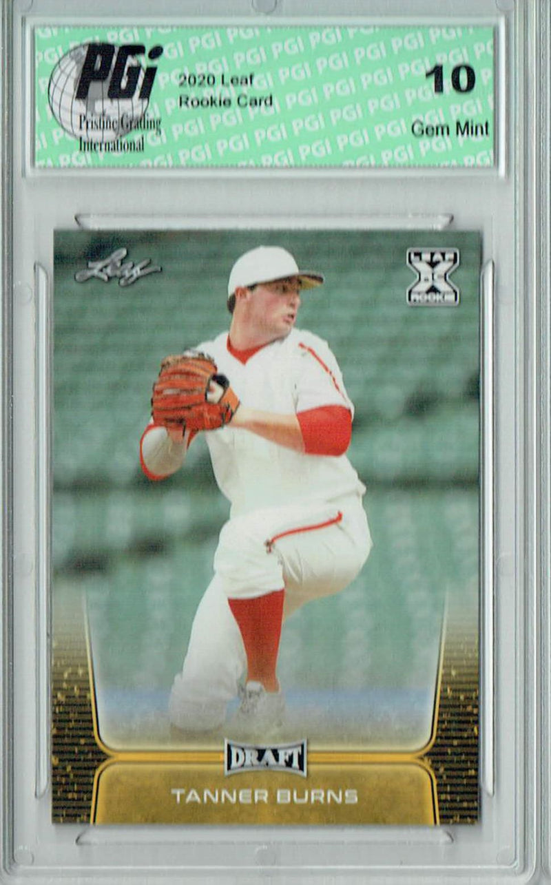 Tanner Burns 2020 Leaf Draft Baseball #12 Gold SP Rookie Card PGI 10