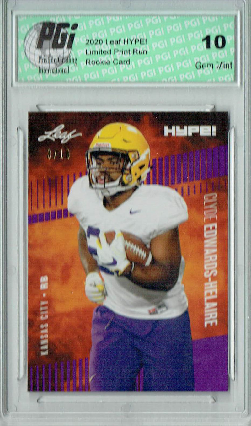 Clyde Edwards-Helaire Rookie Card Kansas City PGI 10 Gem Mint Football Trading Card 2020 Leaf HYPE! #36A Purple SP 10 Made