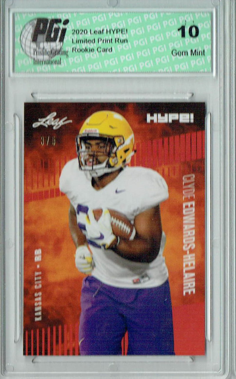 Clyde Edwards-Helaire Rookie Card Kansas City PGI 10 Gem Mint Football Trading Card 2020 Leaf HYPE! #36A Red SP Only 5 Made