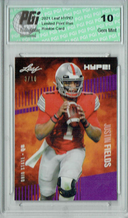 Justin Fields 2021 Leaf HYPE! #50 Purple SP, Only 10 Made Rookie Card PGI 10