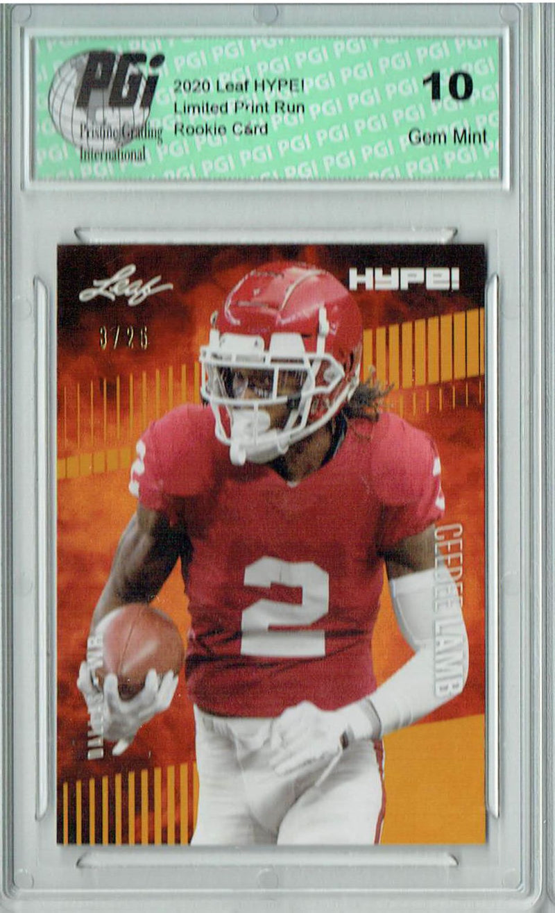 CeeDee Lamb Rookie Card Dallas PGI 10 Gem Mint Football Trading Card 2020 Leaf HYPE! #35A Gold SP, Only 25 Made