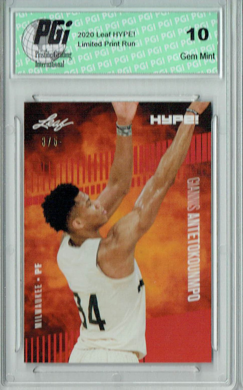 Giannis Antetokounmpo 2020 Leaf HYPE #48 Red SP, Only 5 Made Rare Card PGI 10