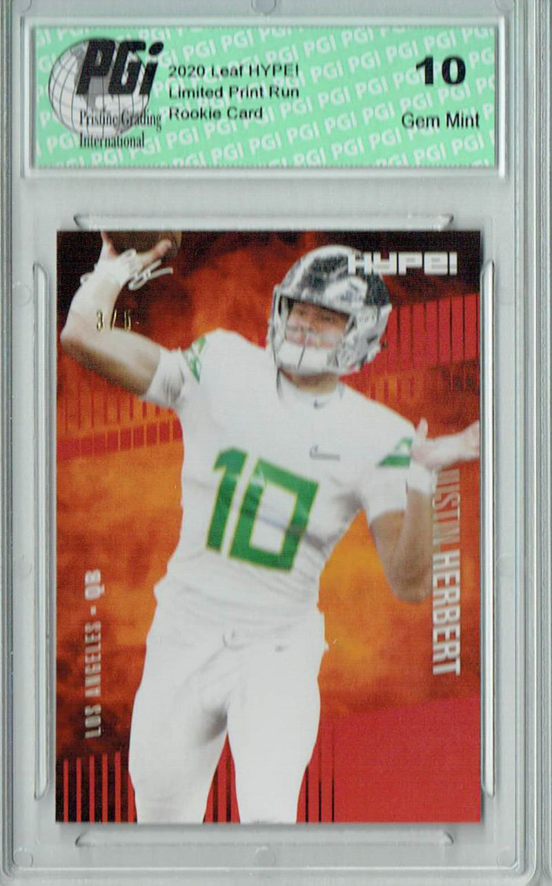 Justin Herbert Rookie Card Los Angeles PGI 10 Gem Mint Football Trading Card 2020 Leaf HYPE! #27A Red SP, Only 5 Made