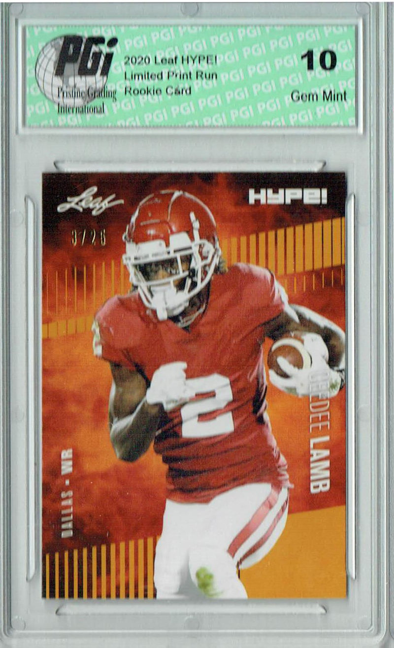 CeeDee Lamb Rookie Card Dallas PGI 10 Gem Mint Football Trading Card 2020 Leaf HYPE! #35 Gold SP, Only 25 Made