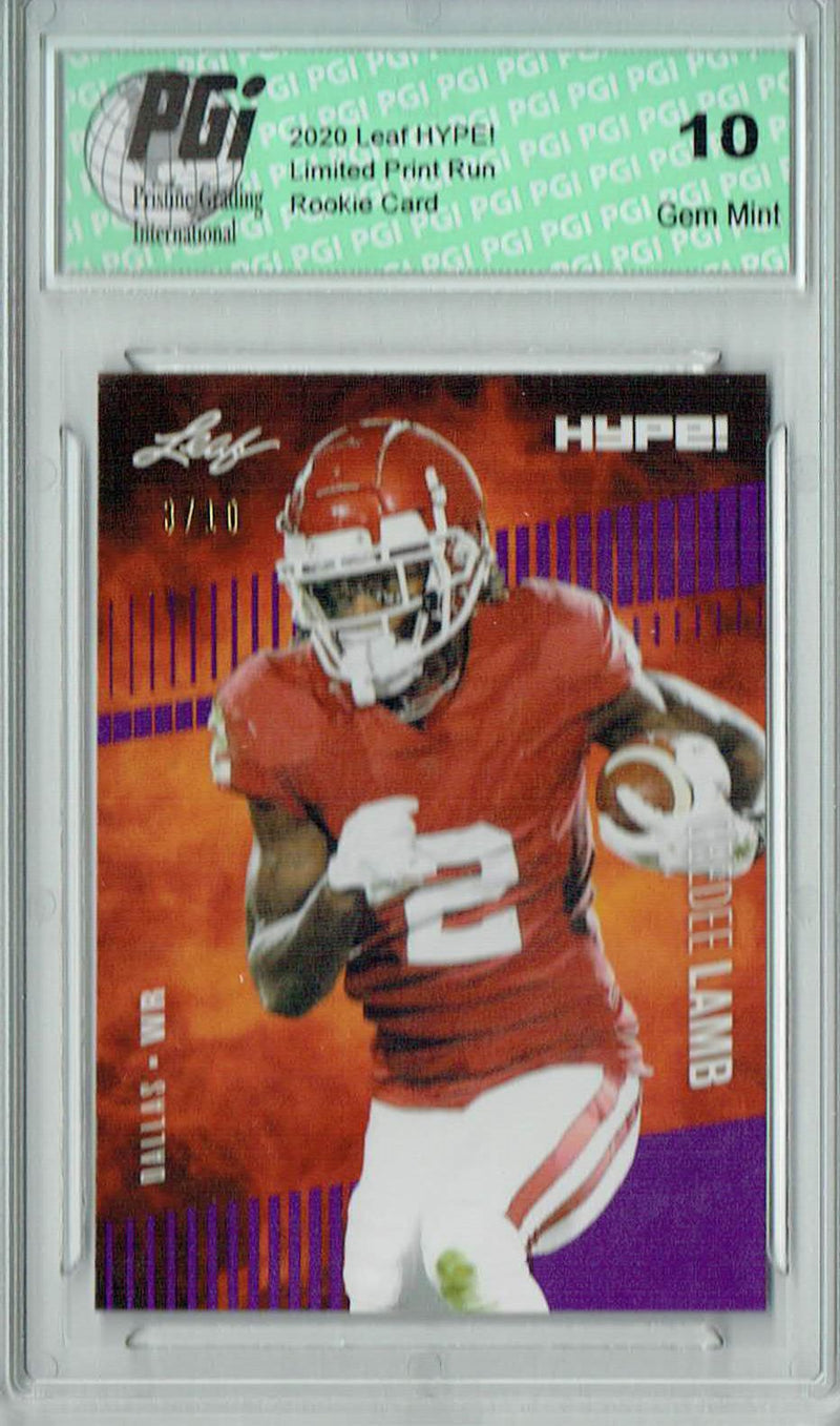 CeeDee Lamb Rookie Card Dallas PGI 10 Gem Mint Football Trading Card 2020 Leaf HYPE! #35 Purple SP, Only 10 Made
