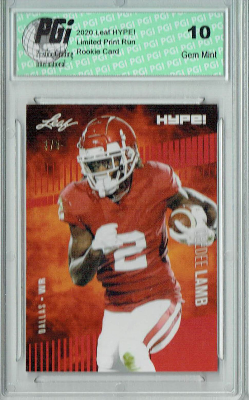 CeeDee Lamb Rookie Card Dallas PGI 10 Gem Mint Football Trading Card 2020 Leaf HYPE! #35 Red SP, Only 5 Made