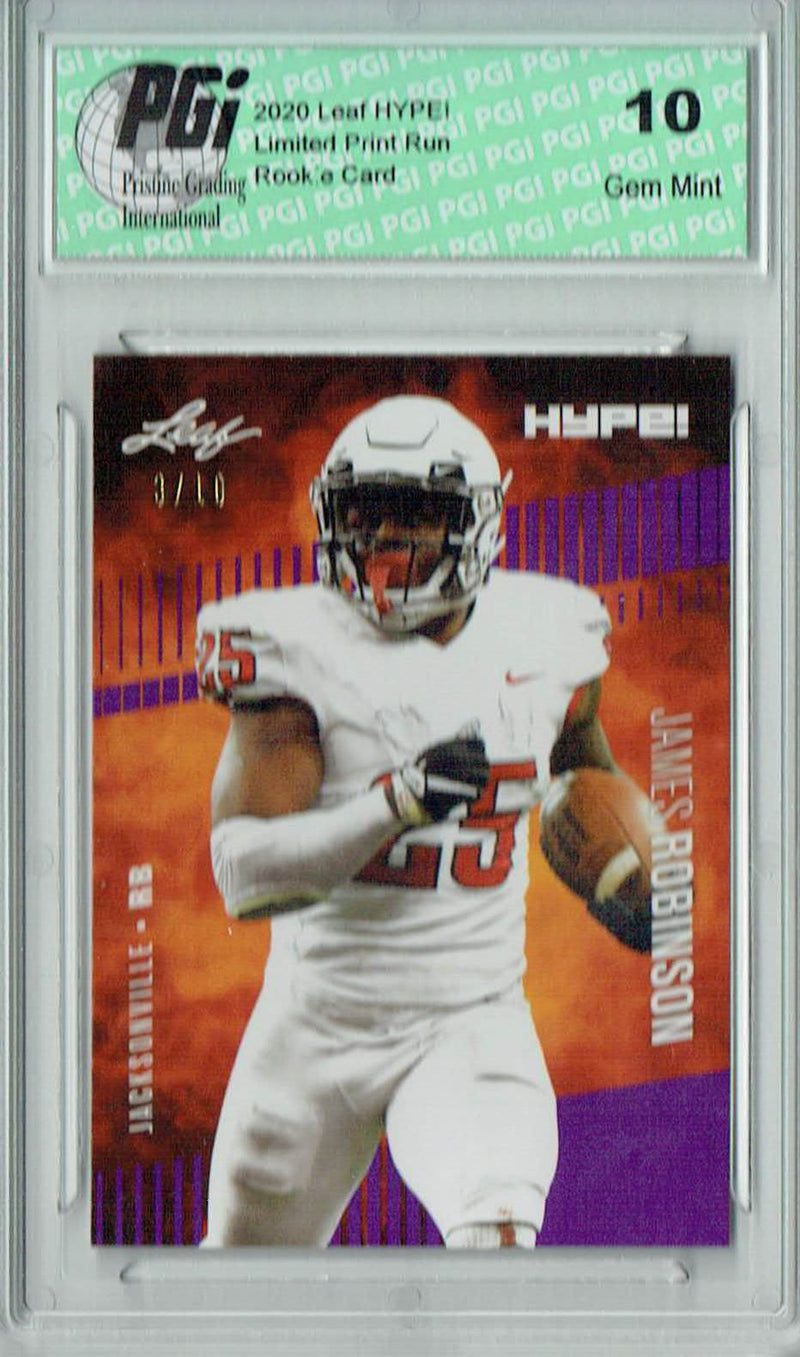 James Robinson Rookie Card Jacksonville PGI 10 Gem Mint Football Trading Card 2020 Leaf HYPE! #39 Purple SP, Only 10 Made