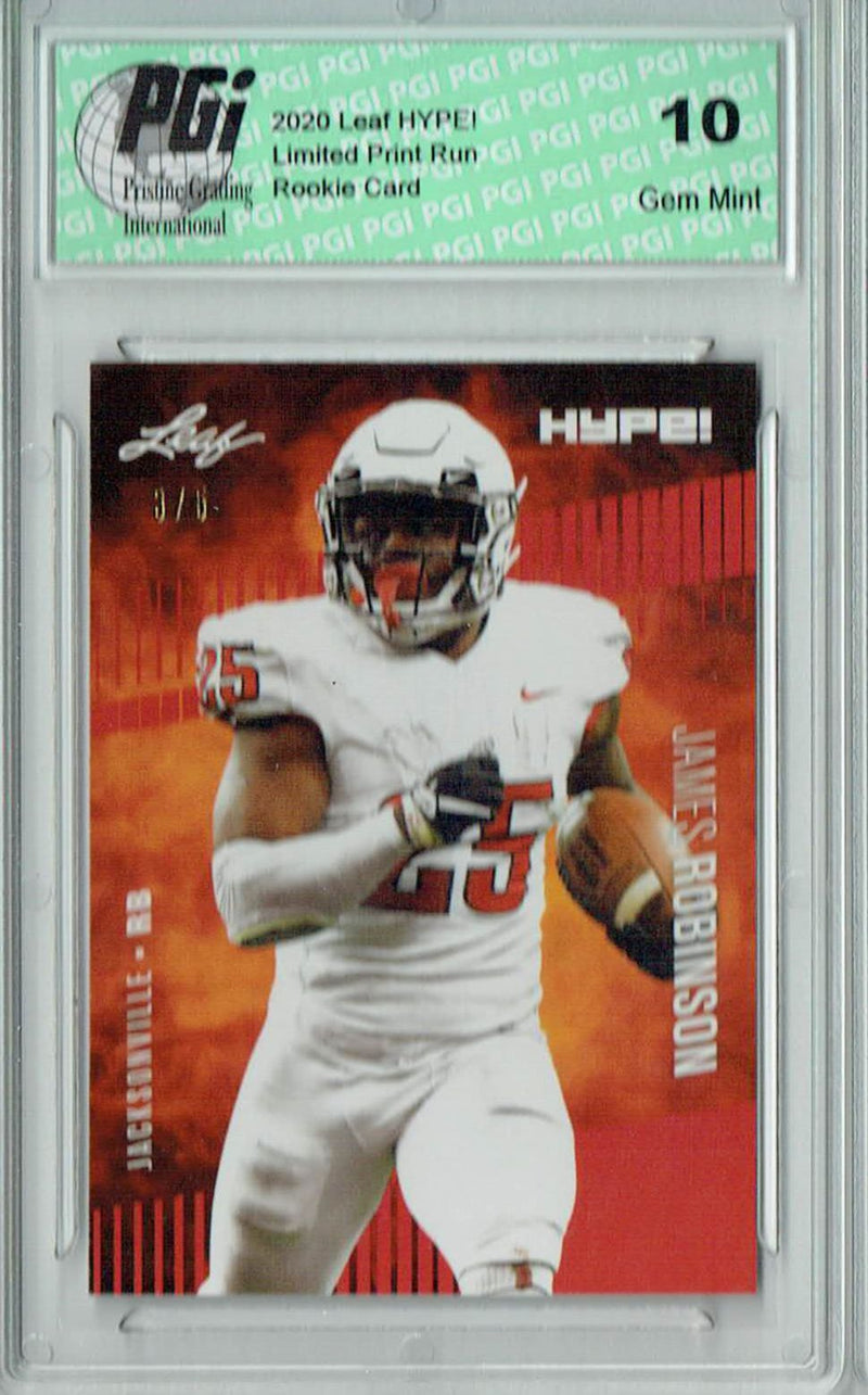 James Robinson Rookie Card Jacksonville PGI 10 Gem Mint Football Trading Card 2020 Leaf HYPE! #39 Red SP, Only 5 Made