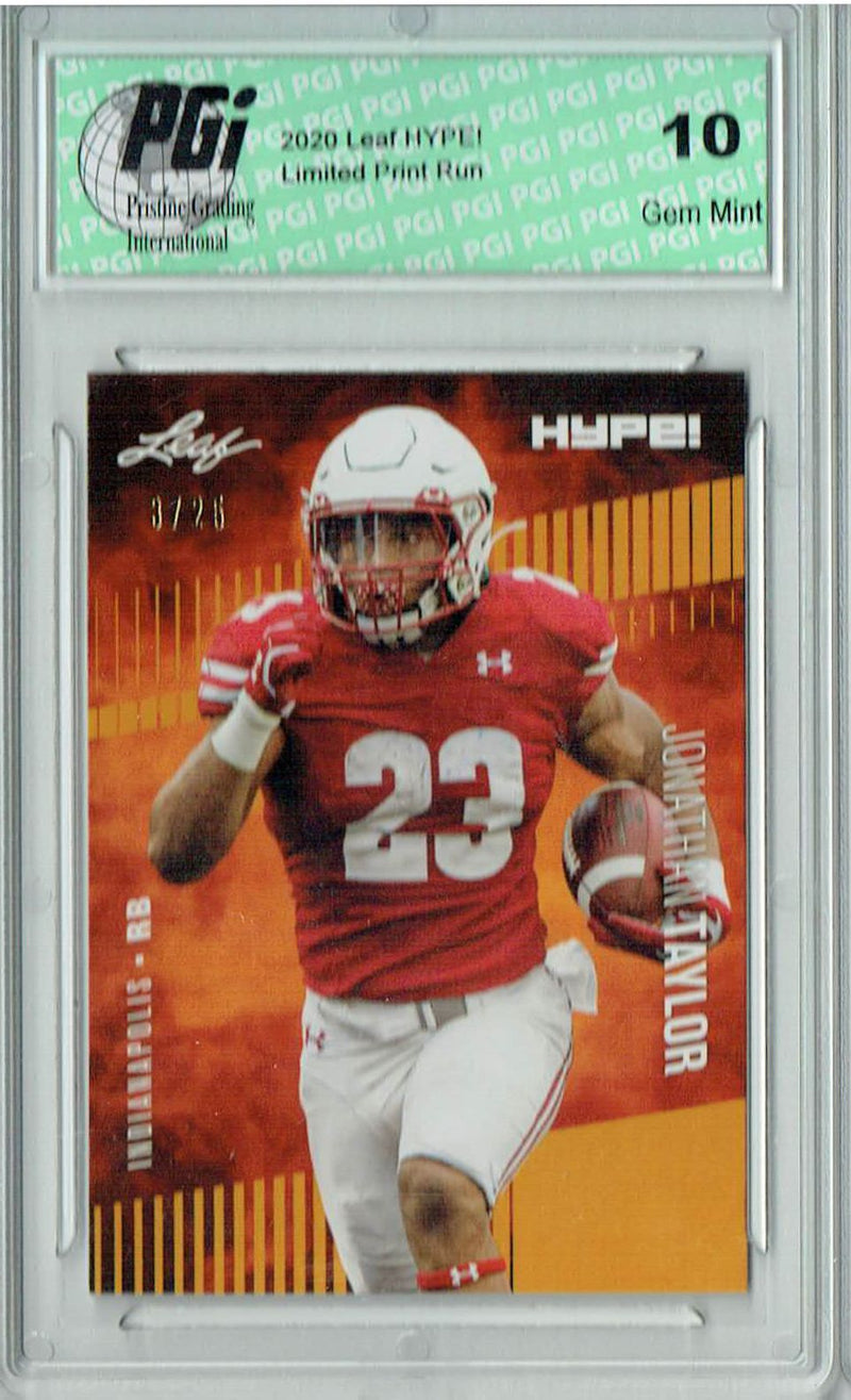 Jonathan Taylor Rookie Card Indianapolis PGI 10 Gem Mint Football Trading Card 2020 Leaf HYPE! #38 Gold SP, Only 25 Made