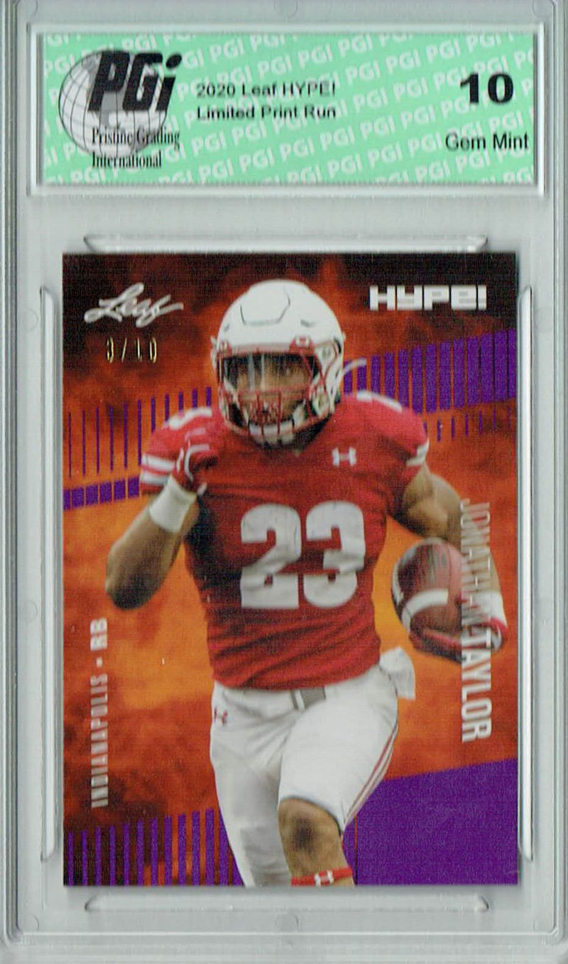 Jonathan Taylor Rookie Card Indianapolis PGI 10 Gem Mint Football Trading Card 2020 Leaf HYPE! #38 Purple SP, Only 10 Made