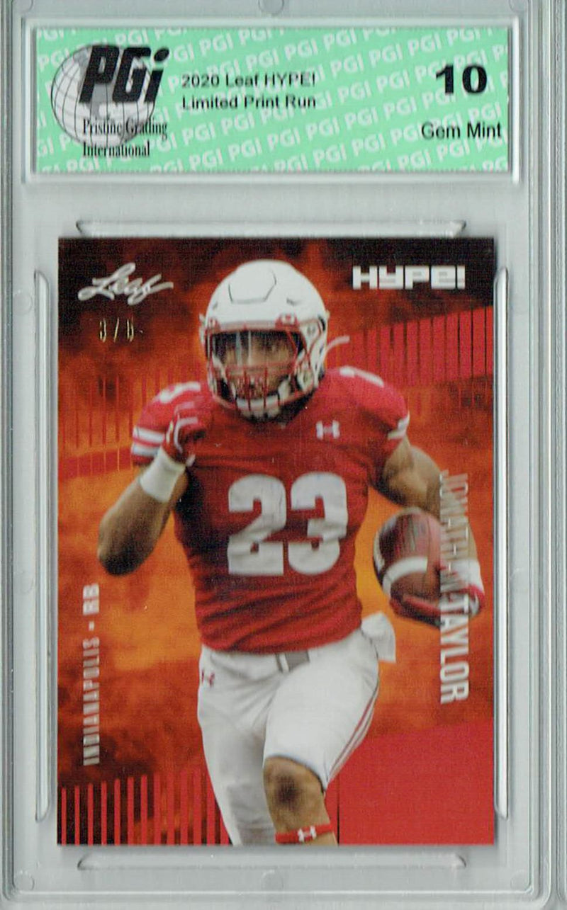 Jonathan Taylor Rookie Card Indianapolis PGI 10 Gem Mint Football Trading Card 2020 Leaf HYPE! #38 Red SP, Only 5 Made