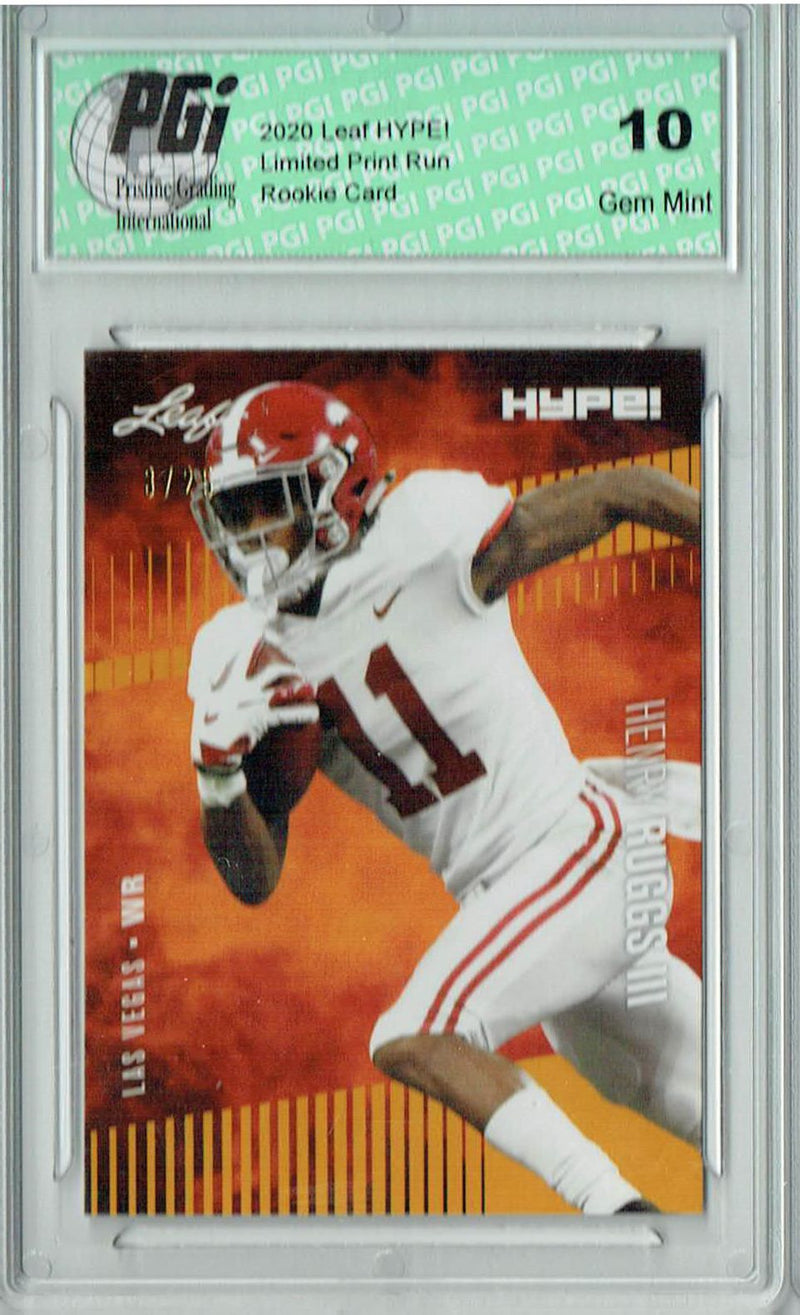 Henry Ruggs III Rookie Card Las Vegas PGI 10 Gem Mint Football Trading Card 2020 Leaf HYPE! #37 Gold SP, Only 25 Made