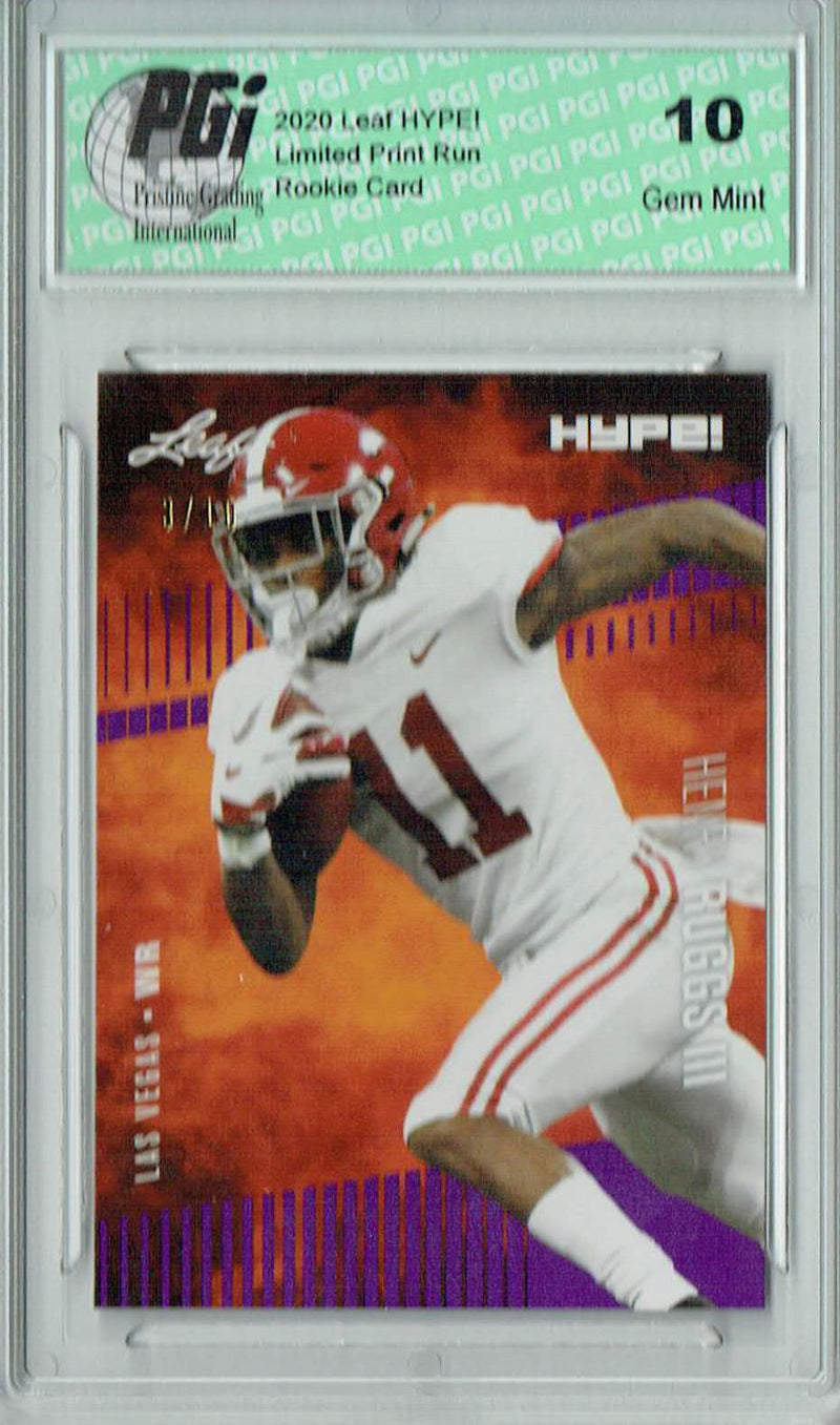 Henry Ruggs III Rookie Card Las Vegas PGI 10 Gem Mint Football Trading Card 2020 Leaf HYPE! #37 Purple SP, Only 10 Made