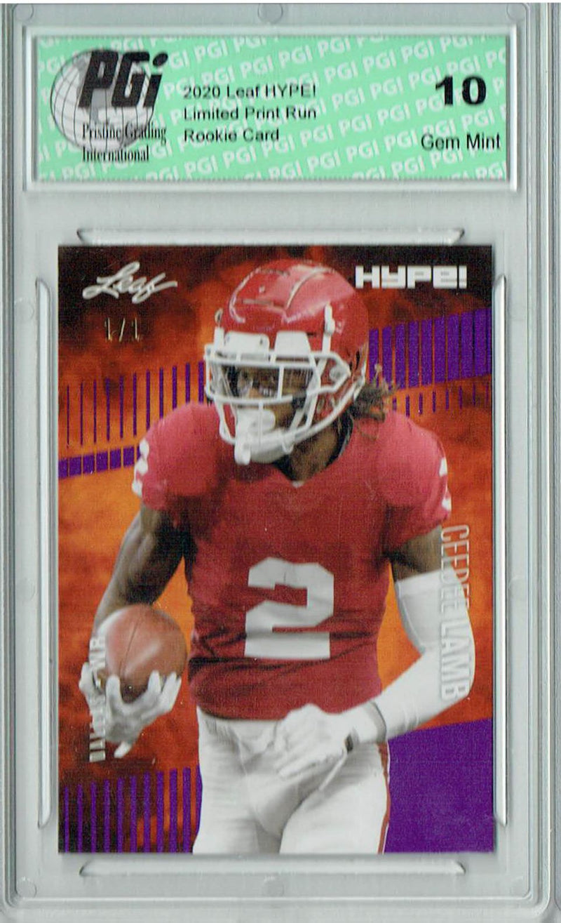 CeeDee Lamb Rookie Card Dallas PGI 10 Gem Mint Football Trading Card 2020 Leaf HYPE! #35A Purple Blank Back 1/1