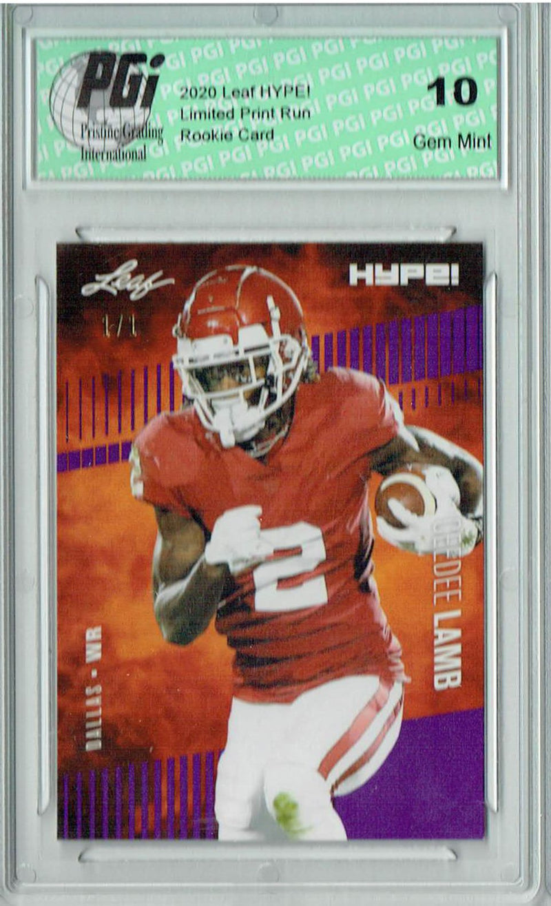 CeeDee Lamb Rookie Card Dallas PGI 10 Gem Mint Football Trading Card 2020 Leaf HYPE! #35 Purple Blank Back 1/1
