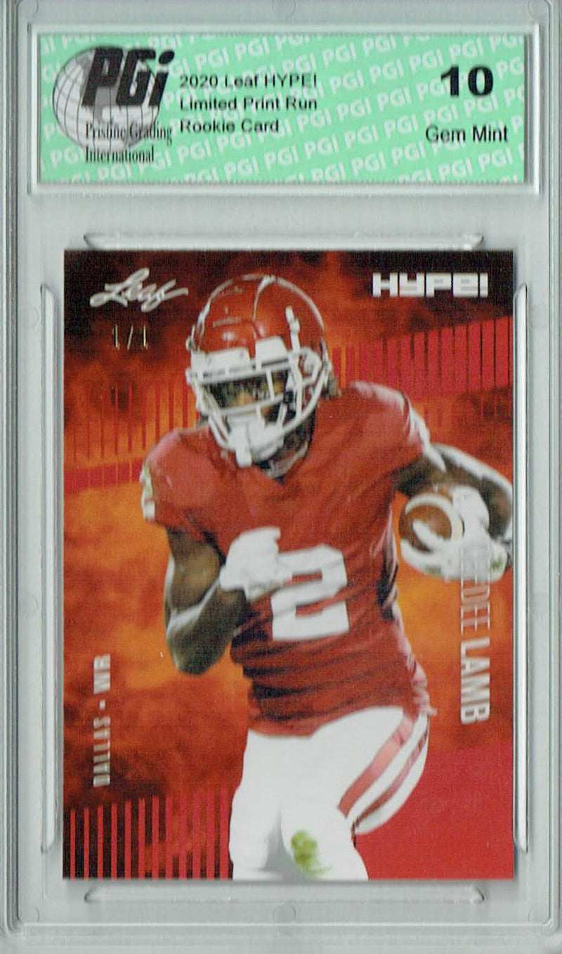 CeeDee Lamb Rookie Card Dallas PGI 10 Gem Mint Football Trading Card 2020 Leaf HYPE! #35 Red Blank Back, 1/1