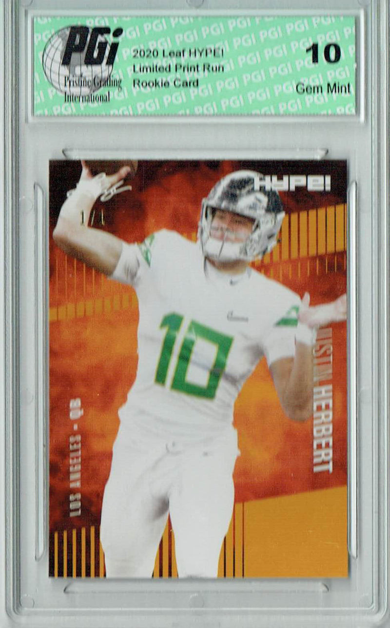 Justin Herbert Rookie Card Los Angeles PGI 10 Gem Mint Football Trading Card 2020 Leaf HYPE! #27A Gold Blank Back 1/1