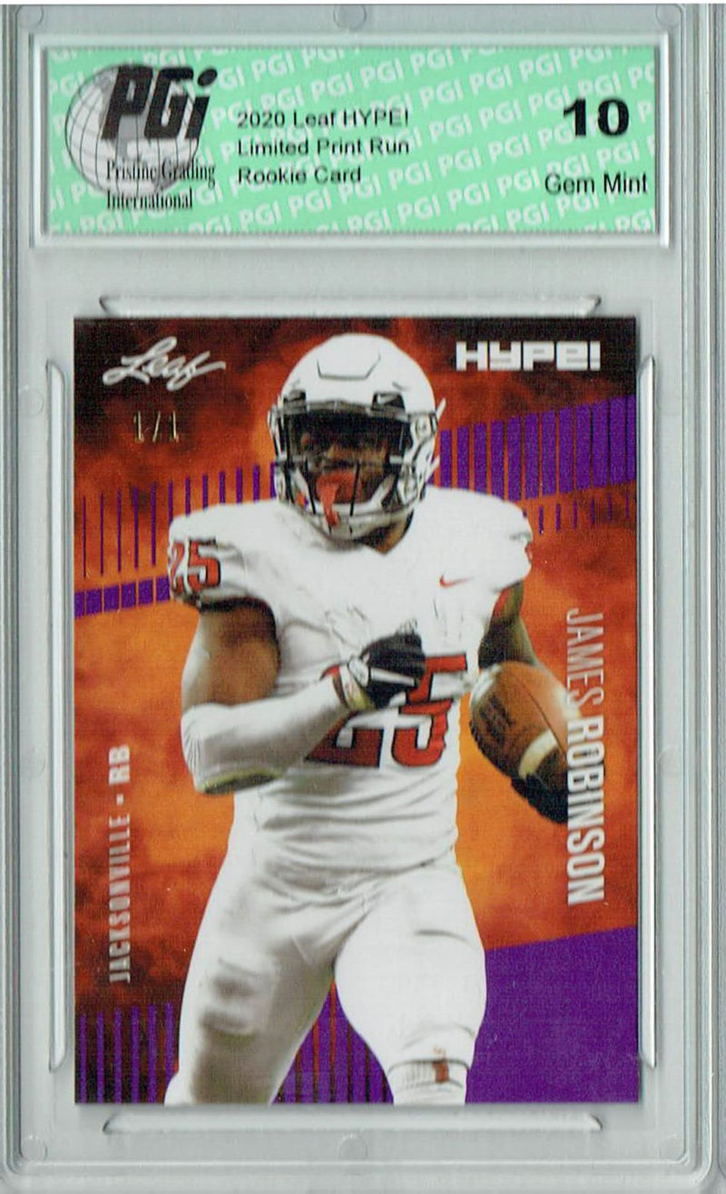 James Robinson Rookie Card Jacksonville PGI 10 Gem Mint Football Trading Card 2020 Leaf HYPE! #39 Purple Blank Back 1/1