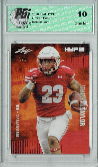 Jonathan Taylor 2020 Leaf HYPE! #38 Red Blank Back, 1/1 Rookie Card PGI 10