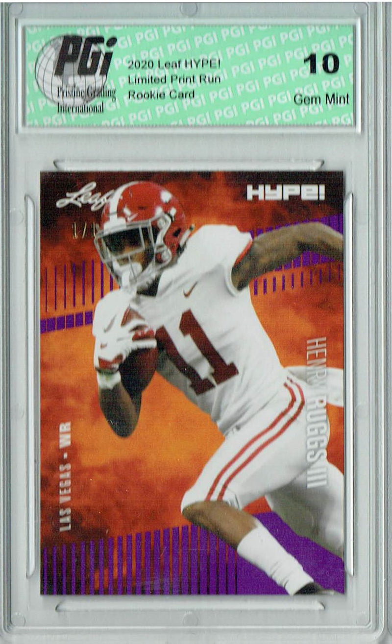 Henry Ruggs III Rookie Card Las Vegas PGI 10 Gem Mint Football Trading Card 2020 Leaf HYPE! #37 Purple Blank Back 1/1