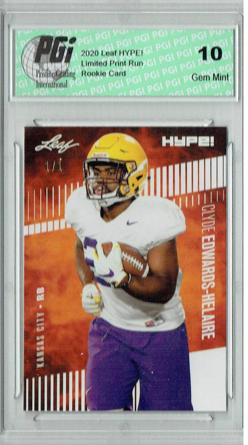 Clyde Edwards-Helaire Rookie Card Kansas City PGI 10 Gem Mint Football Trading Card 2020 Leaf HYPE! #36A Whte BlankBack 1/1