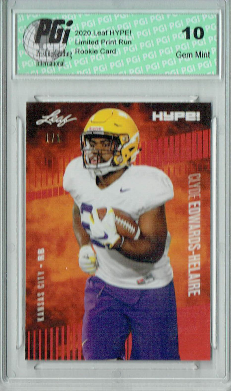 Clyde Edwards-Helaire Rookie Card Kansas City PGI 10 Gem Mint Football Trading Card 2020 Leaf HYPE! #36A Red Blank Back 1/1