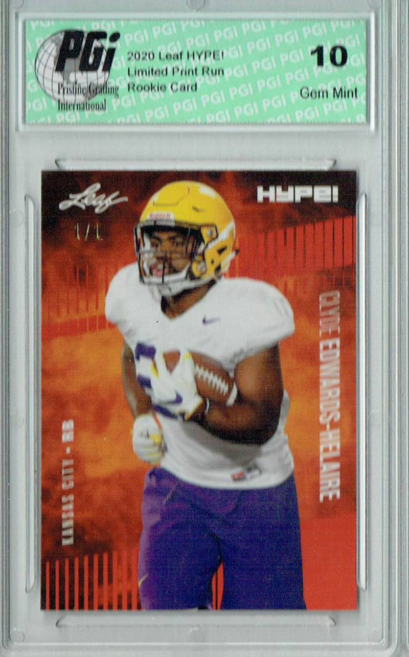 Clyde Edwards-Helaire Rookie Card Kansas City PGI 10 Gem Mint Football Trading Card 2020 Leaf HYPE! #36A Orange Blank Back 1/1