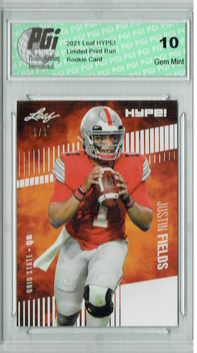 Justin Fields 2021 Leaf HYPE! #50 White Blank Back 1/1 Rookie Card PGI 10