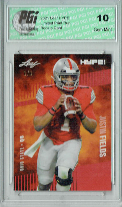 Justin Fields 2021 Leaf HYPE! #50 Red Blank Back, 1/1 Rookie Card PGI 10