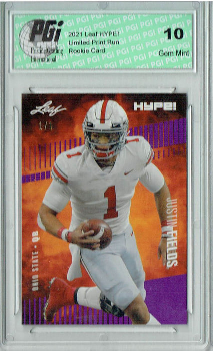 Justin Fields 2021 Leaf HYPE! #50A Purple Blank Back 1/1 Rookie Card PGI 10