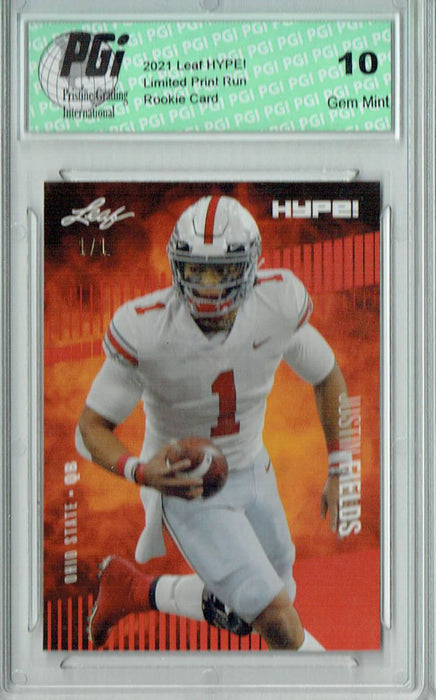 Justin Fields 2021 Leaf HYPE! #50A Orange Blank Back 1/1 Rookie Card PGI 10