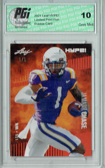 Ja'marr Chase 2021 Leaf HYPE! #52 Orange Blank Back 1/1 Rookie Card PGI 10