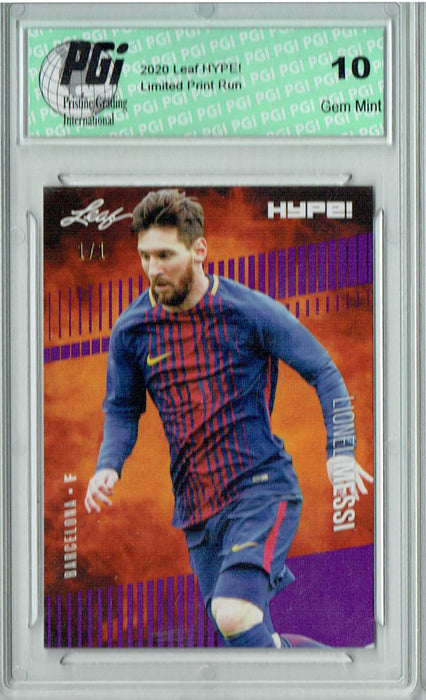 Lionel Messi 2020 Leaf HYPE! #46 Purple Blank Back 1/1 Rare Card PGI 10
