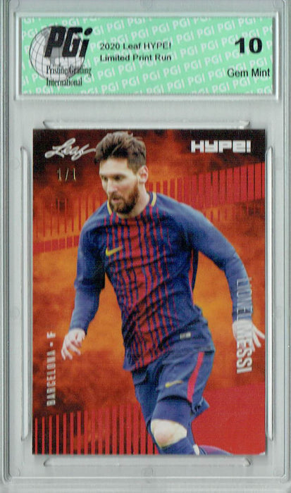 Lionel Messi 2020 Leaf HYPE! #46 Red Blank Back, 1/1 Rare Card PGI 10