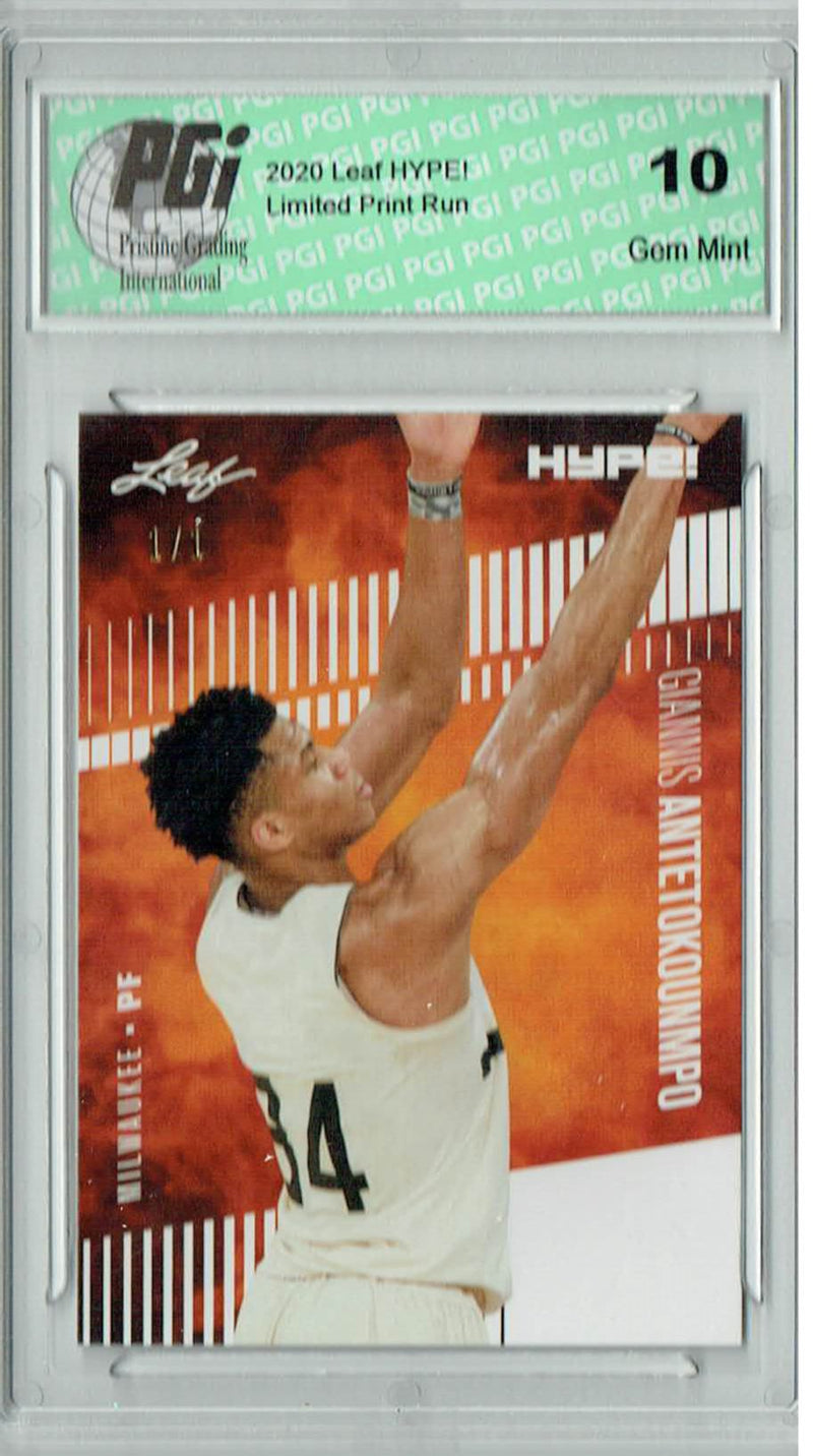 Giannis Antetokounmpo 2020 Leaf HYPE! #48 White BlankBack 1/1 Rare Card PGI 10