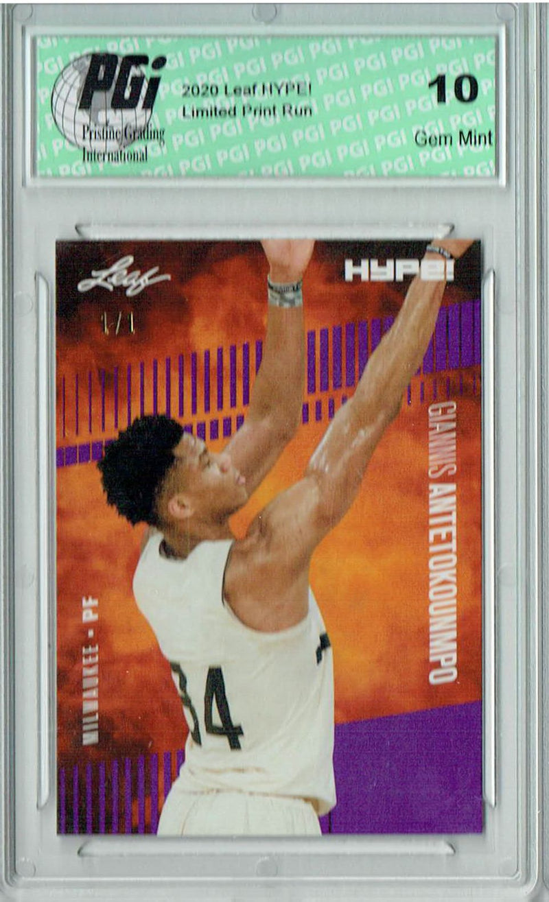 Giannis Antetokounmpo 2020 Leaf HYPE! #48 Purple BlankBack 1/1 Rare Card PGI 10