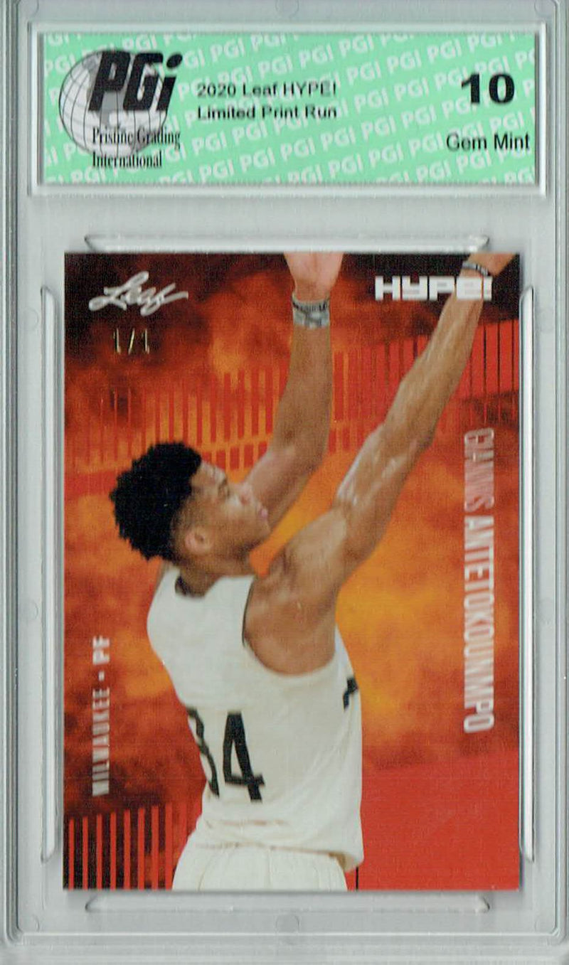 Giannis Antetokounmpo 2020 Leaf HYPE! #48 Orange BlankBack 1/1 Rare Card PGI 10