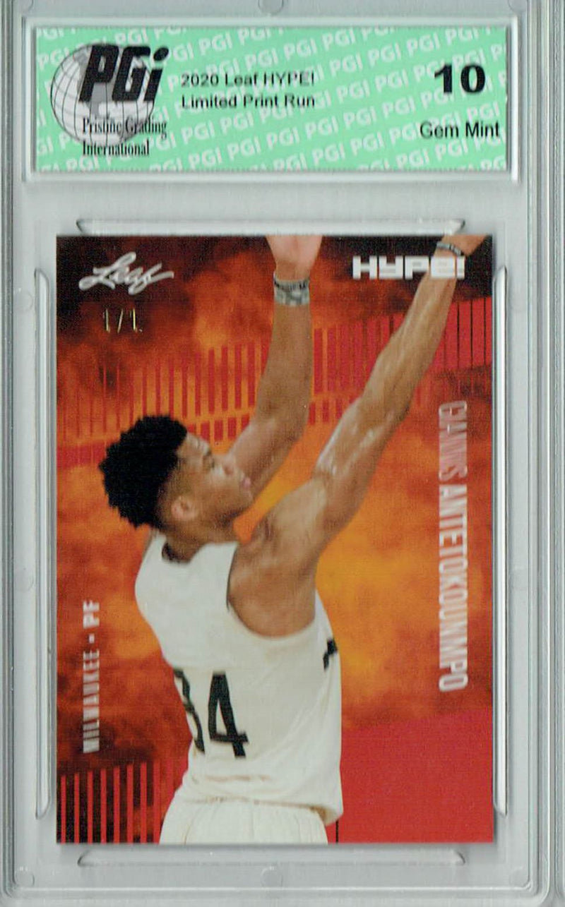 Giannis Antetokounmpo 2020 Leaf HYPE #48 Red Blank Back, 1/1 Rare Card PGI 10