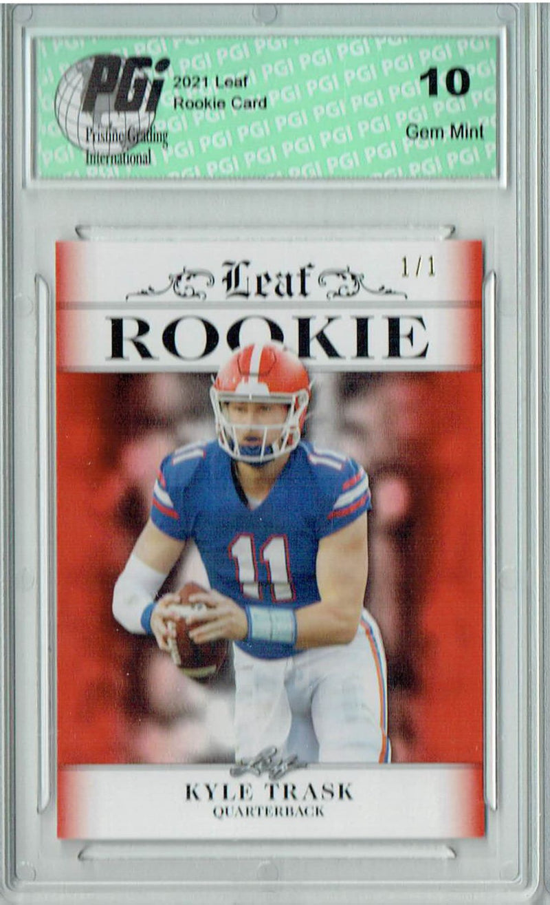 Kyle Trask Rookie Card Tampa Bay PGI 10 Gem Mint Football Trading Card 2021 Leaf Exclusive #2 Orange Blank Back 1/1