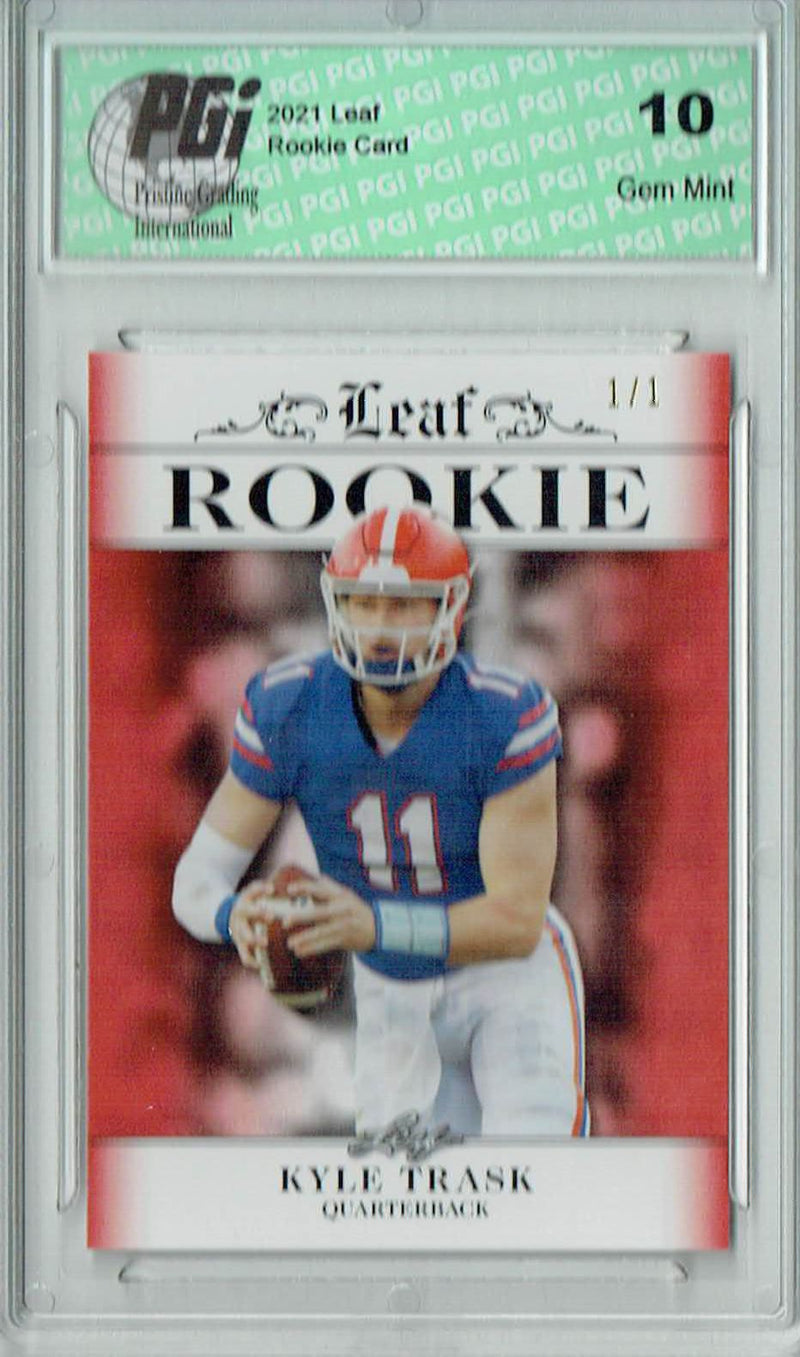 Kyle Trask Rookie Card Tampa Bay PGI 10 Gem Mint Football Trading Card 2021 Leaf Exclusive #2 Red Blank Back 1/1