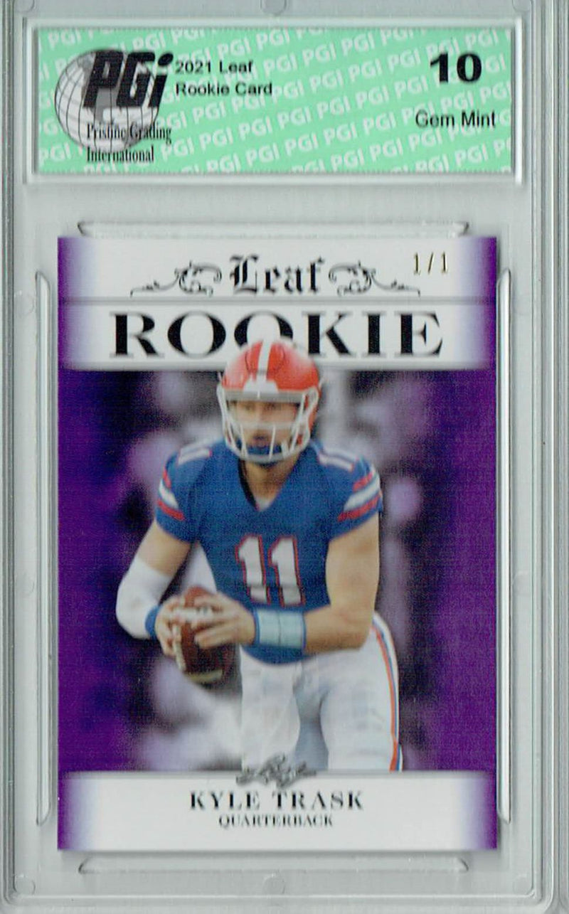 Kyle Trask Rookie Card Tampa Bay PGI 10 Gem Mint Football Trading Card 2021 Leaf Exclusive #2 Purple Blank Back 1/1