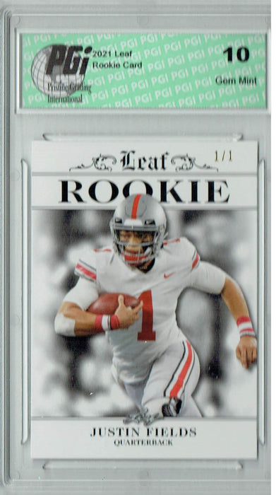 Justin Fields 2021 Leaf Exclusive #1 White Blank Back 1/1 Rookie Card PGI 10
